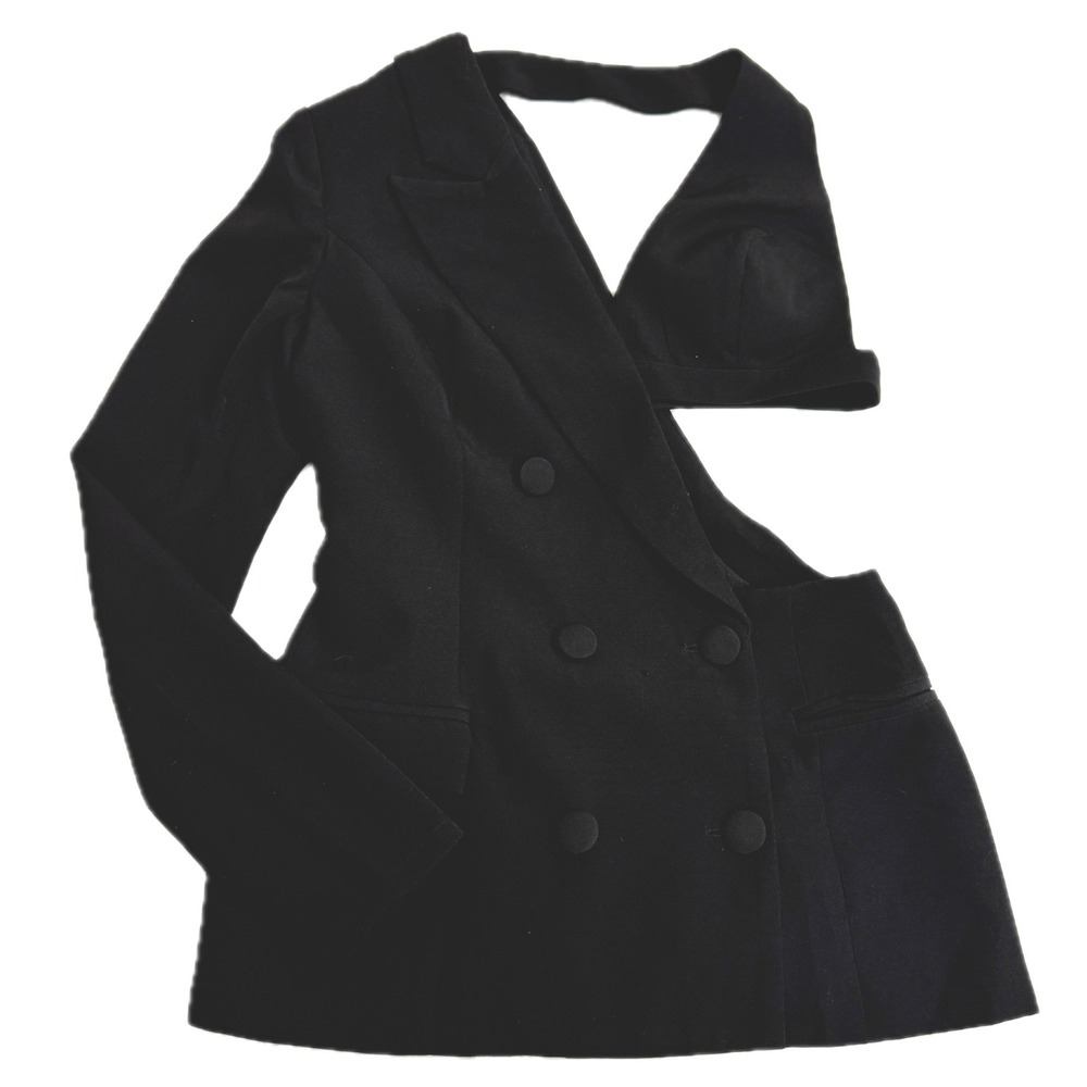 BLITHE‎ Top Womens Small Black Biddy Babe Anjelina Tuxedo Double Breasted Blazer